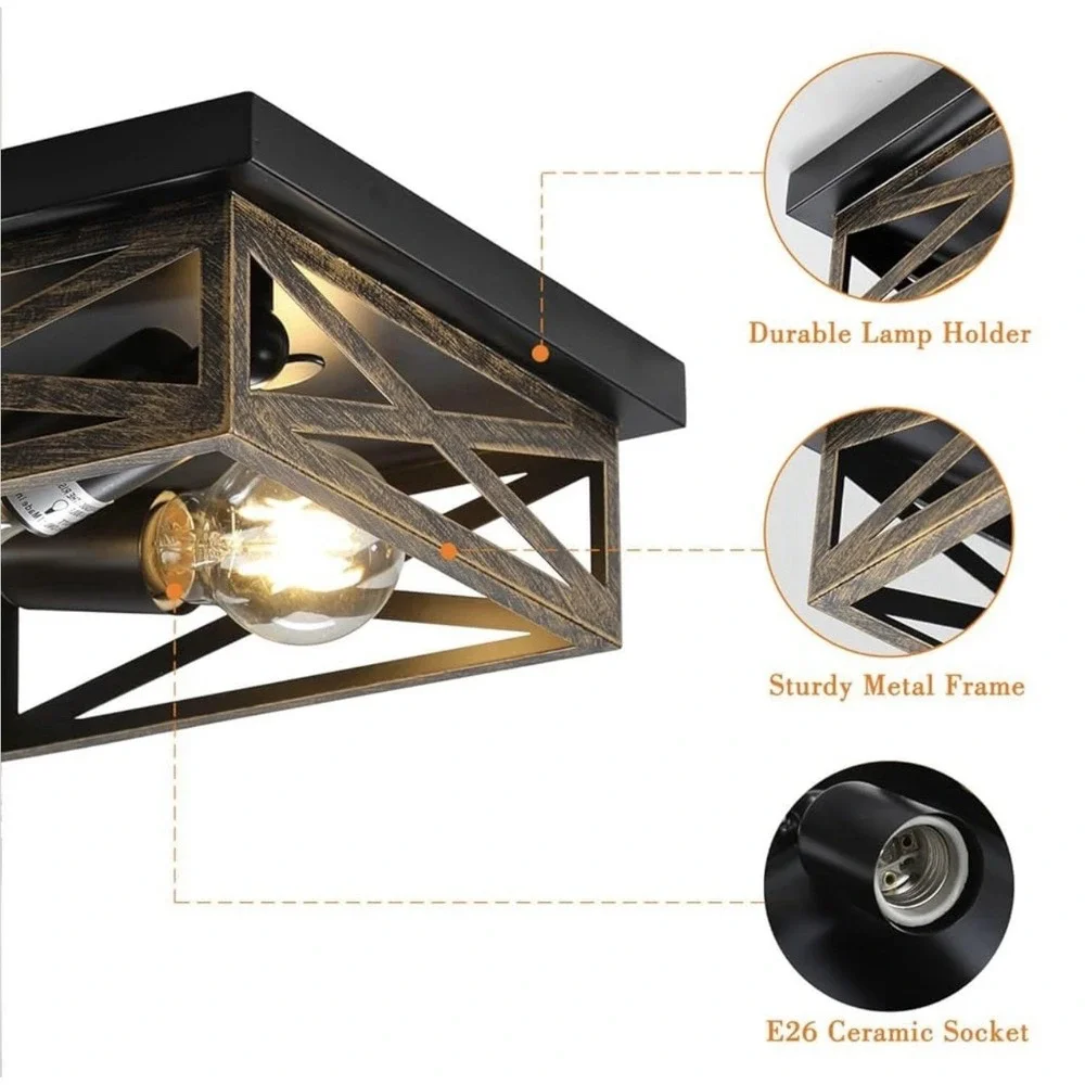 Flush Mount Ceiling Light Fixture Modern Farmhouse Industrial Metal Cage 2Pack